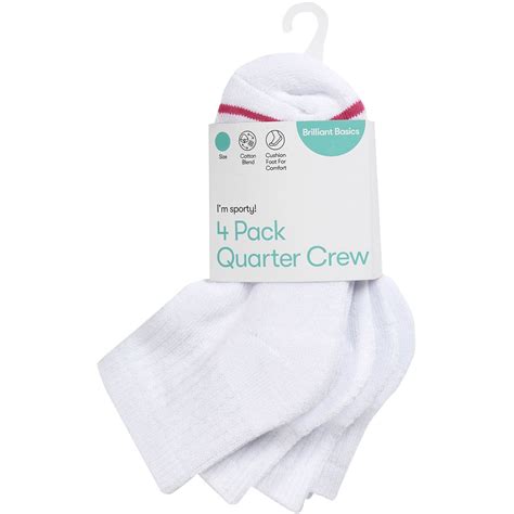 Brilliant Basics Kids Quarter Crew Socks 4 Pack White Size 5 8 Big W