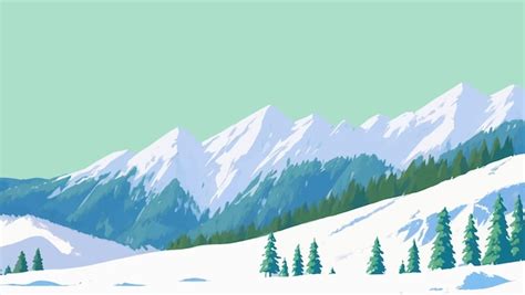 Premium Vector Snowy Mountain Landscape With Pine Trees Hand Drawn