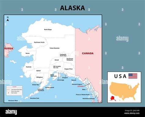 US State Alaska Political Map With Capital Juneau National