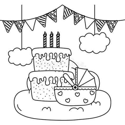 Berceau Avec Le G Teau D Anniversaire En Noir Et Blanc Illustration De