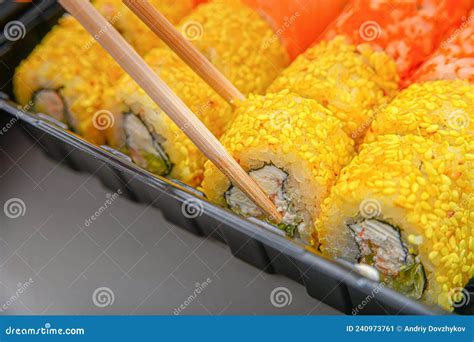 Japanese Sushi Food Rolls With Tuna Shrimp Salmon Crab Avocado