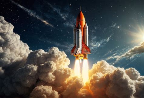 Rocket Flies In Space Generative Ai Illustration Stock Illustration Illustration Of Bright