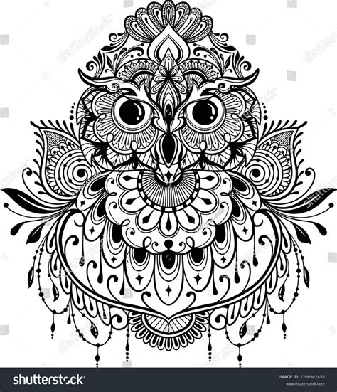 Owl Mandala Illustration Black White Vector Stock Vector Royalty Free