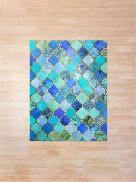 Cobalt Blue Aqua Gold Decorative Moroccan Tile Pattern Comforter