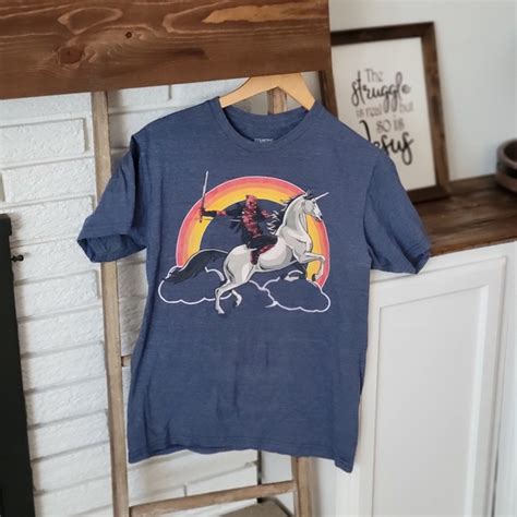 Shirts Marvel Comics Deadpool Shirt Deadpool Riding Unicorn Shirt