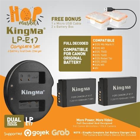 Jual KingMa Paket Complete Battery Charger Set LP E17 Canon M3 M5 M6