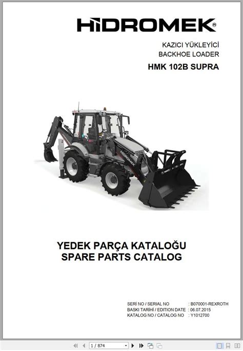 Hidromek HMK 102B SUPRA Spare Parts Catalog B070001- REXROTH EN Turkish PDF