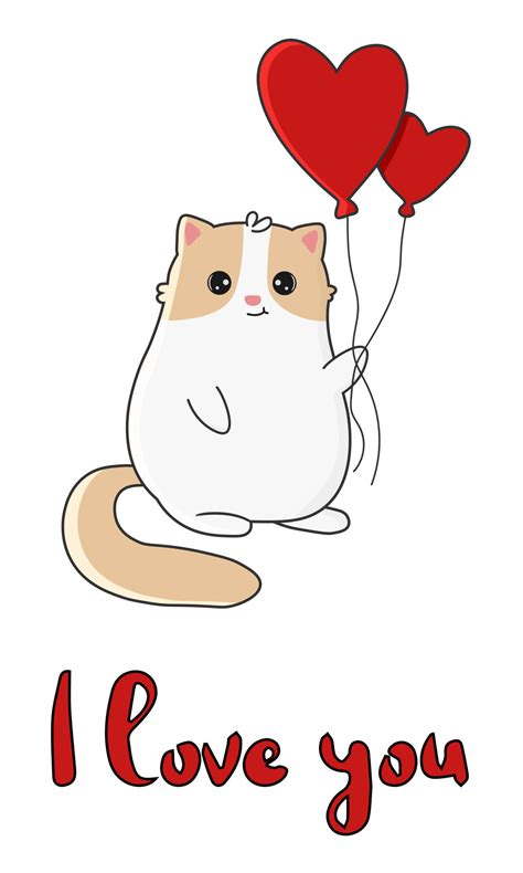 Cute Cartoon Cat With Balloons Happy Valentine S Day Greeting Card