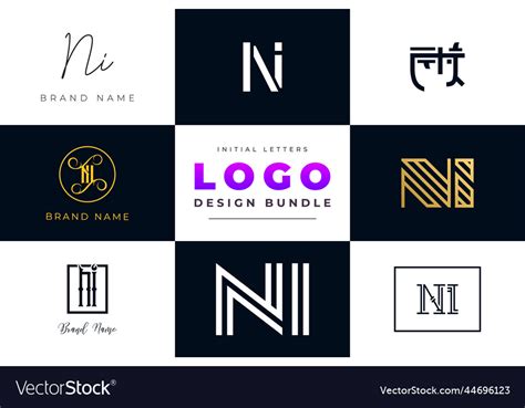 Initial letters ni logo design bundle Royalty Free Vector