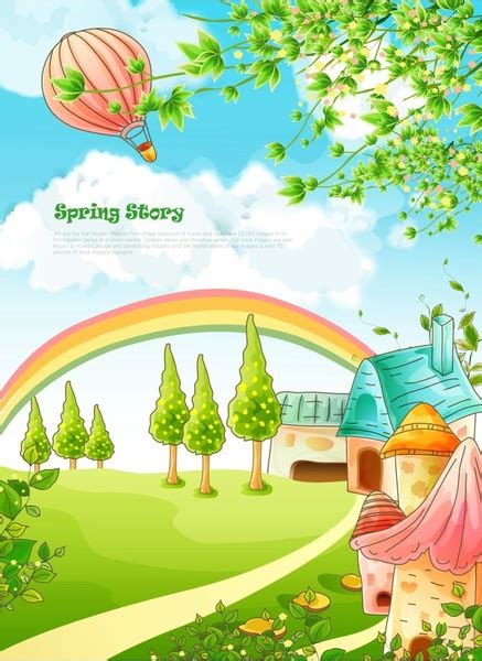 Beautiful cartoon spring scenery vector graphics Free vector in Adobe ...