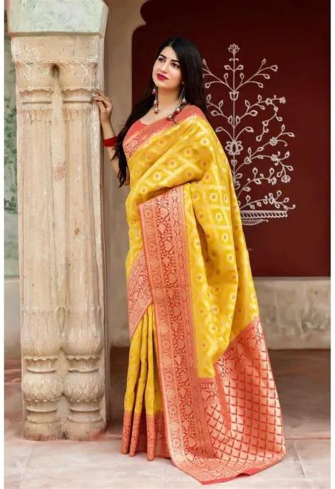 Buy Fospy Women Yellow Silk Blend Jacquard Woven Party And Festive