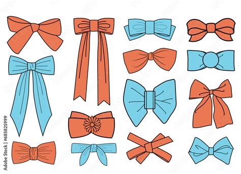 Bow Knot And Tie Ups Flat Sketch Vector Illustrator Set Of Sash Bow