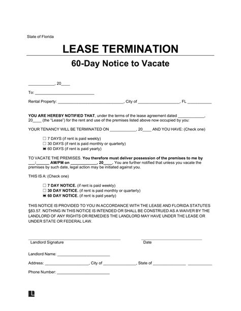 Free Florida Day Notice To Vacate Lease Termination Letter Pdf