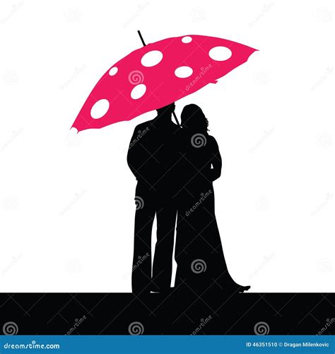 Couple Silhouette With Umbrella Vector 46351510