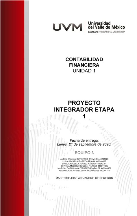 Proyecto Integrador Etapa Contabilidad Financiera Unidad Proyecto