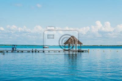 Palapa Al Final De Muelle En Laguna De Bacalar Quintana Roo Wall