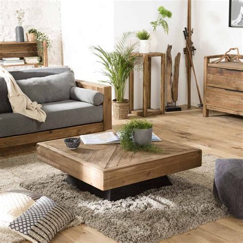 Andrian Table Basse Carr E Marron X Cm Bois Pin Recycl