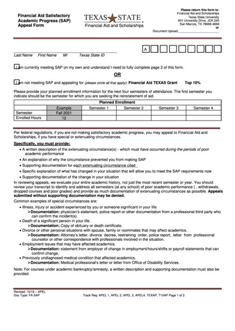 Fa Sap Financial Aid Satisfactory Academic Progress Sap Appeal Form