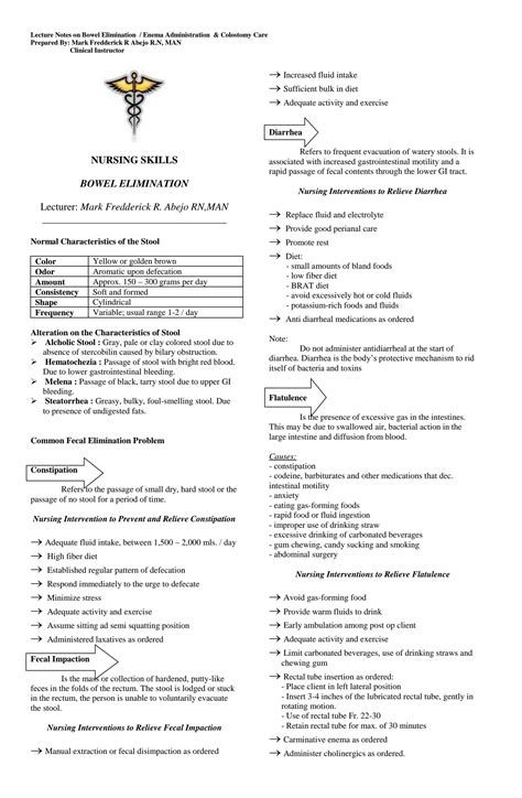 Solution Bowel Elimination Handouts Studypool