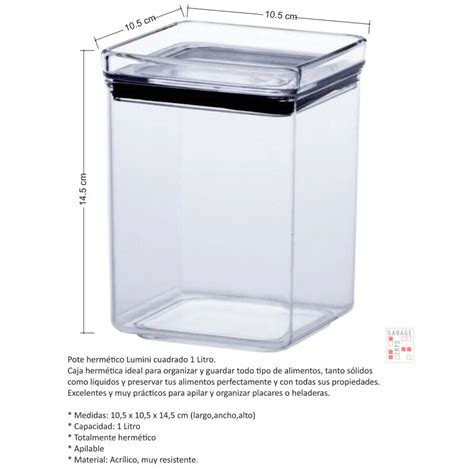 Pote Herm Tico Lumini Cuadrado Cc Transparente Garage Impo