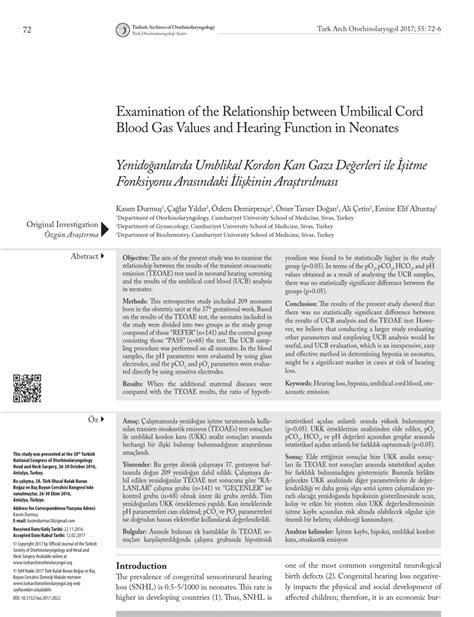 (PDF) Examination of the Relationship between Umbilical Cord Blood Gas Values and Hearing ...