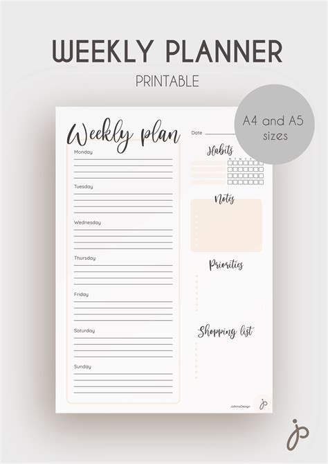 Weekly Planner In Cute Pink Printable Instant Download Girly Etsy