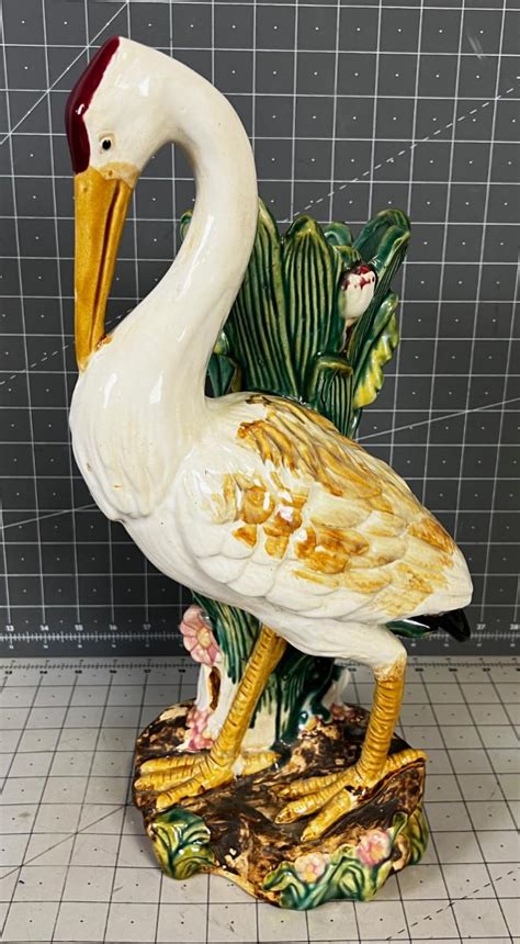 Antique Majolica Stork Vase