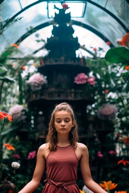 Portrait Of Person Practicing Yoga With Floral Background AI