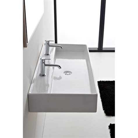 Lavabo Appoggio Sospeso Con Due Fori Teorema Scarabeo Ceramiche Srl