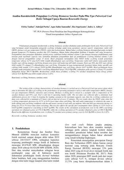 Analisis Karakteristik Pengujian Co Firing Biomassa Sawdust Pada PLTU