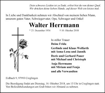 Traueranzeigen Von Walter Herrmann Trauerportal Ihrer Tageszeitung