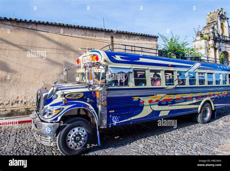 A Typical Guatemalan Chicken Bus In Antigua Guatemala On July