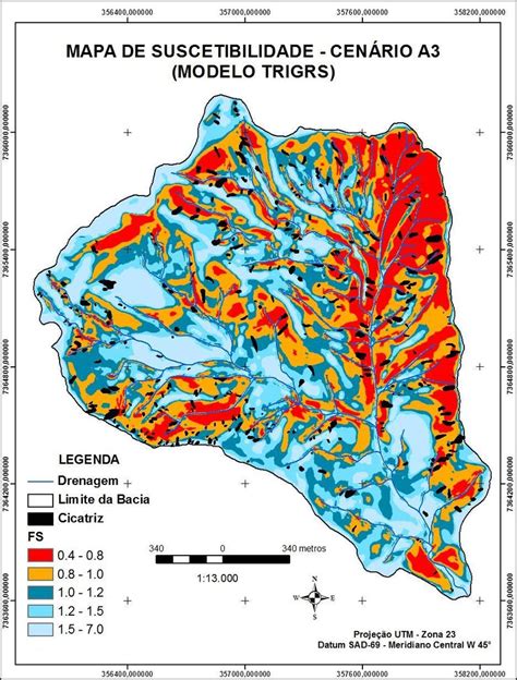 O Que É Suscetibilidade - 6: Exemplo de mapa de suscetibilidade gerado pelo modelo TRIGRS ...