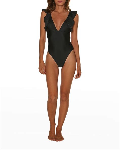 Vix Paula Hermanny Liz Ruffle One Piece Swimsuit Black Editorialist