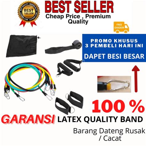 Jual RESISTANCE BAND SET 11 IN 1 KARET ELASTIS PANJANG GYM TALI ALAT