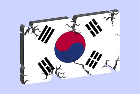 Südkorea Flagge auf 3D rissigem Wandvektorbruchmuster mit rissiger