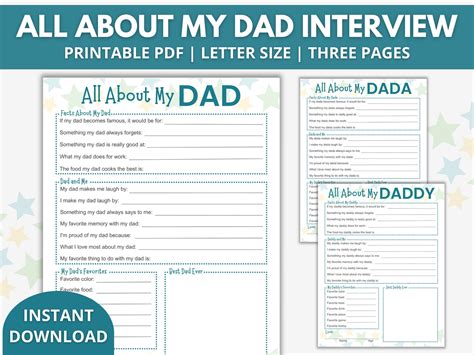 All About My Dad Printable Fathers Day T From Kids Personalized