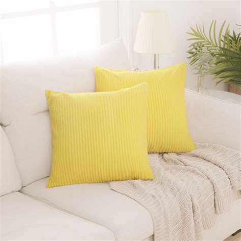 Deconovo Yellow Throw Pillow Cover Solid Color Corduroy Cushion Cover