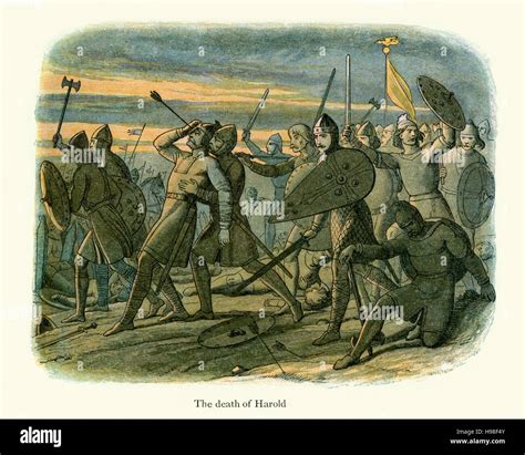 The death of king Harold at the Battle of Hastings in 1066. The Battle