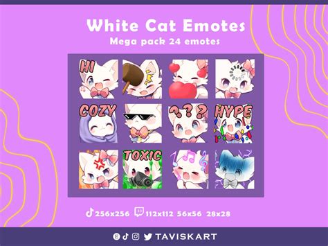 White Cat 24 Twitch Emote Pack Twitch Sub Emotes Discord Etsy