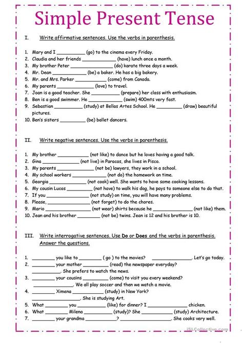 Present Simple Tense Worksheet For Grade 6