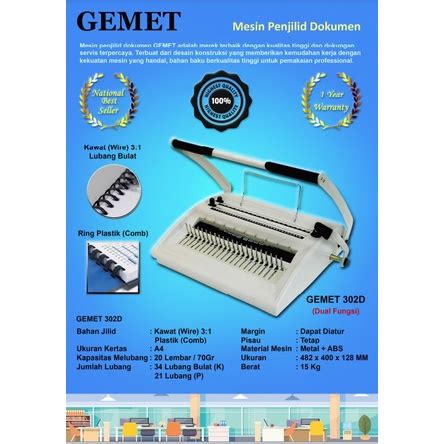 Jual Mesin Jilid Binding Machine GEMET 302D Besi Dan Plastik Spiral