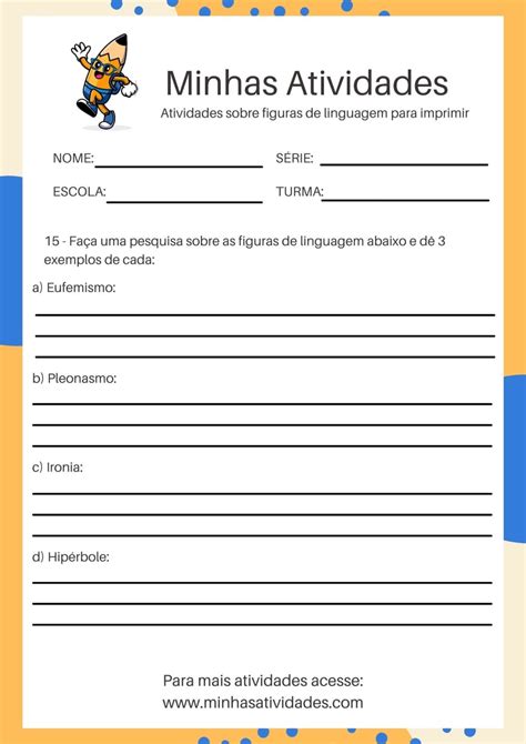 Figura De Linguagem Atividade - Figuras De Linguagem Atividades Para Fundamental II!