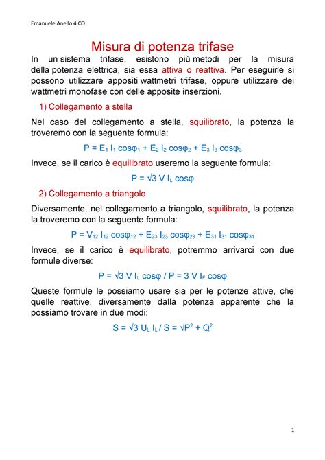 Misura Di Potenza Trifase Con Inserzione Aron Elettrotecnica Unipa