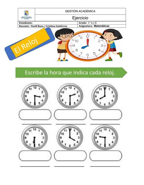 El Reloj Online Pdf Activity For Primer Grado Primeros Grados