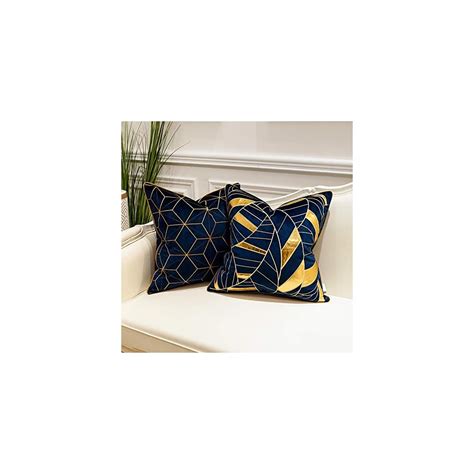 Avigers 18 X 18 Inches Navy Blue Gold Plaid Cushion Case Luxury European Throw Pillow Cover