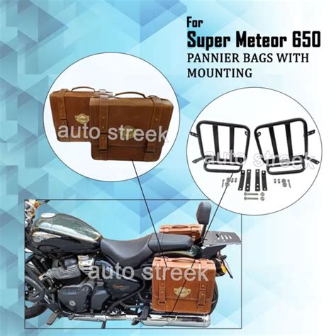 ADAPTÉ POUR ROYAL Enfield Super Meteor 650 Fauve Marron Cuir Panier Sac