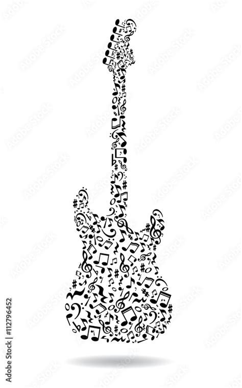 Music notes guitar. Electric guitar made of music notes. Black notes ...