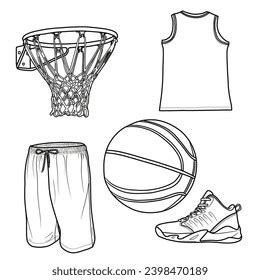 Basketball Equipment Set Hand Drawn Doodle Stock Vector Royalty Free