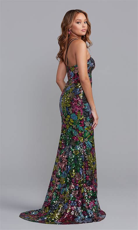 Long Sequin Prom Dress With One Shoulder Promgirl